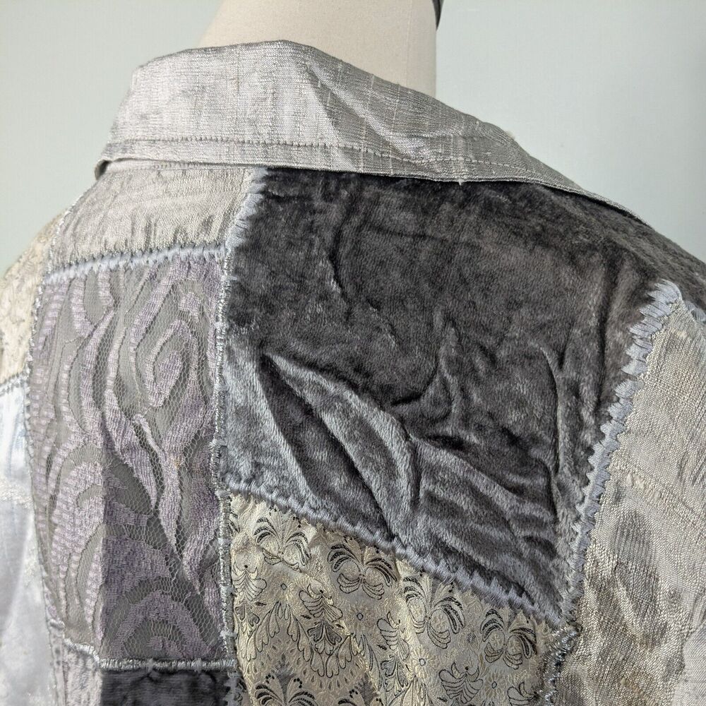Y2K Patchwork Velvet Jacket XS Gray Silver Lace 90s Eclectic Artsy Whimsigoth - Picture 13 of 16